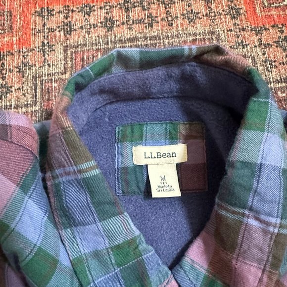 L.L. Bean Fleece Line Plaid Sweater Jacket Collar Purple Cotton Size Medium MP - Picture 3 of 7